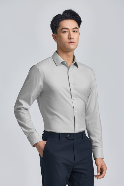 Wrinkle-Free Twill Dress Shirt | Light Grey Plain 27222N
