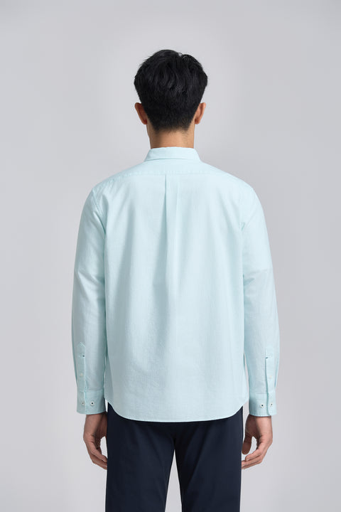 Soft Oxford Button-Down Casual Shirt | Iced Aqua Stripes 25475N
