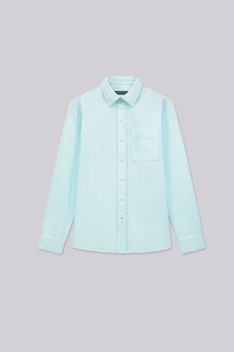 Soft Oxford Button-Down Casual Shirt | Iced Aqua Stripes 25475N