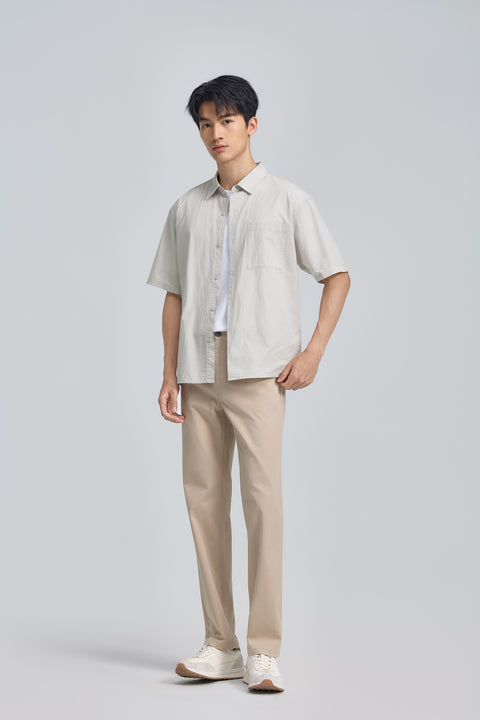 泡泡紗休閒短袖襯衫 | 淺灰褐色 25648N