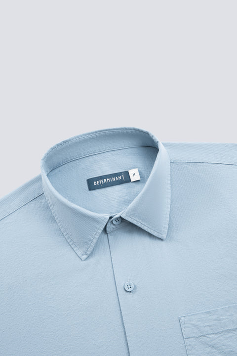 泡泡紗休閒短袖襯衫 | 深藍 15908N