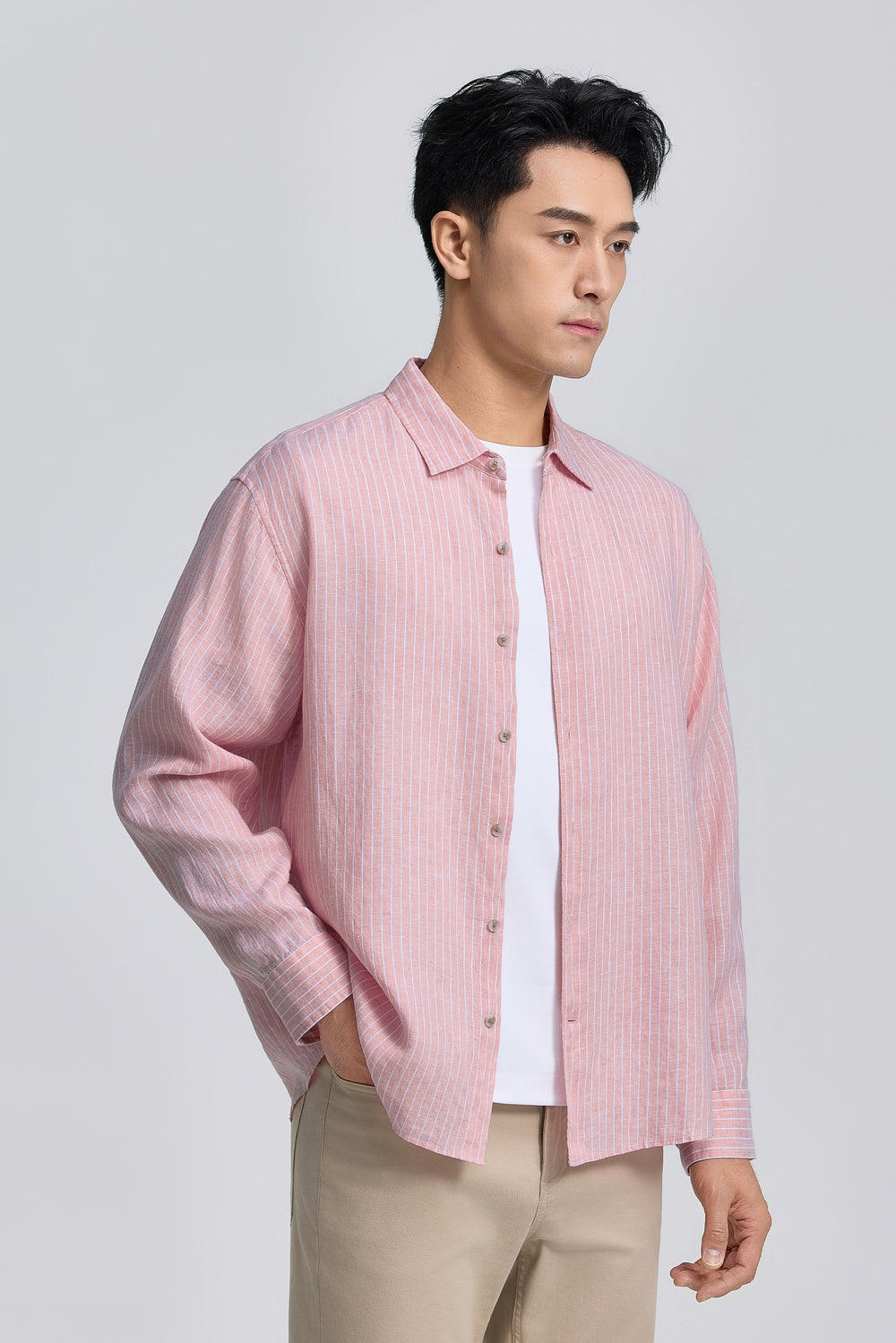 Linen Casual Shirt | Lavender Forest Stripes 25536N