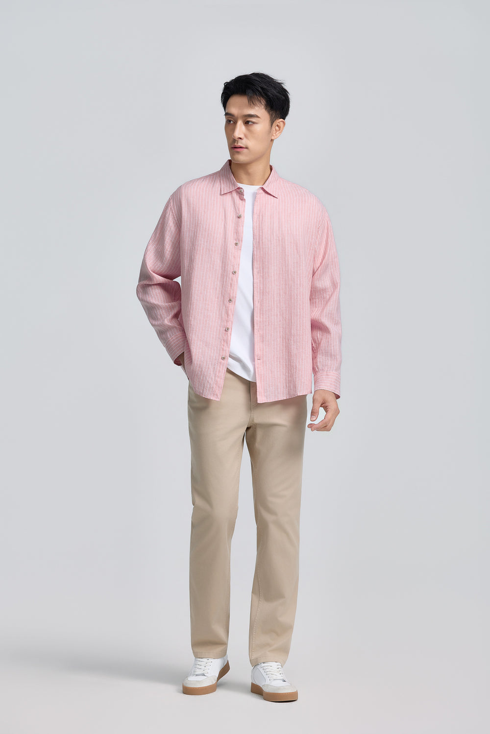 Linen Casual Shirt | Lavender Forest Stripes 25536N