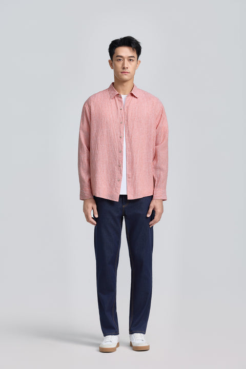 Linen Casual Shirt | Organe Rust Stripes 25558P