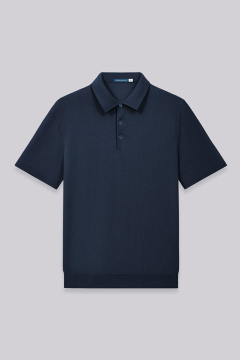 Flat-Knit Three-Button Sweater Polo | Navy 14036N