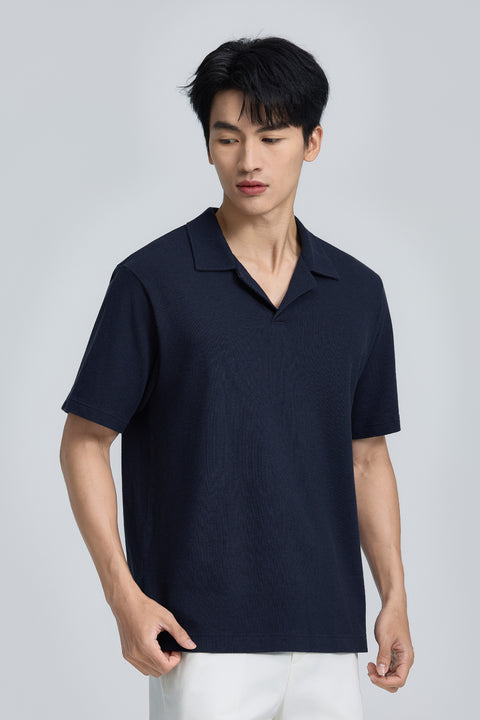 棉麻混紡開領 Polo | 深藍 EB1244