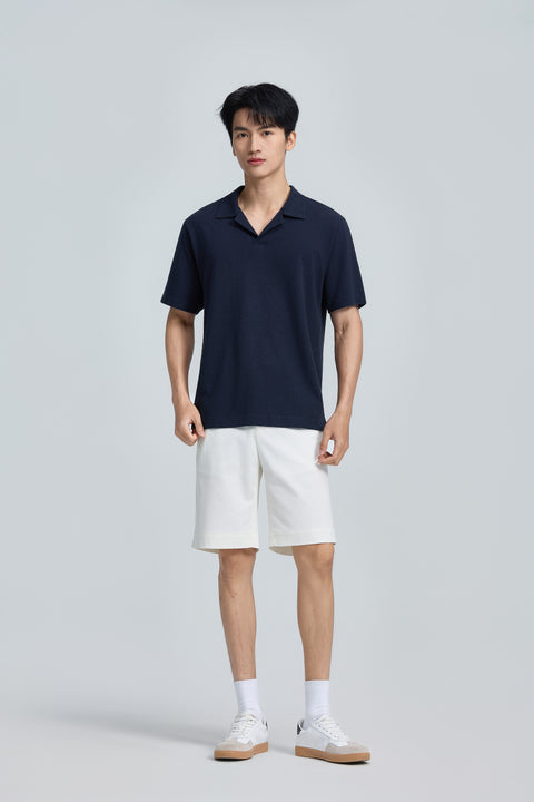 棉麻混紡開領 Polo | 深藍 EB1244