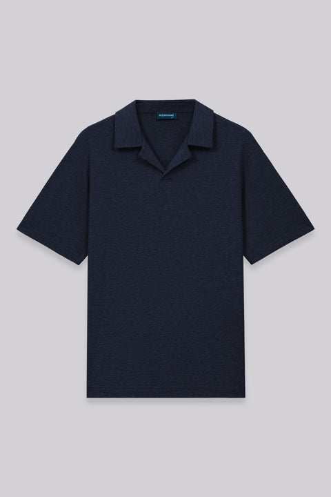 棉麻混紡開領 Polo | 深藍 EB1244