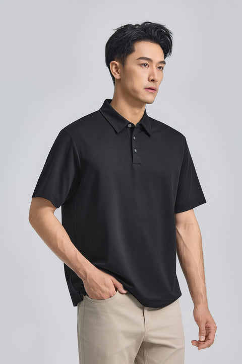 VISDRY™ 雙面針織Polo | 黑色 BKFD01