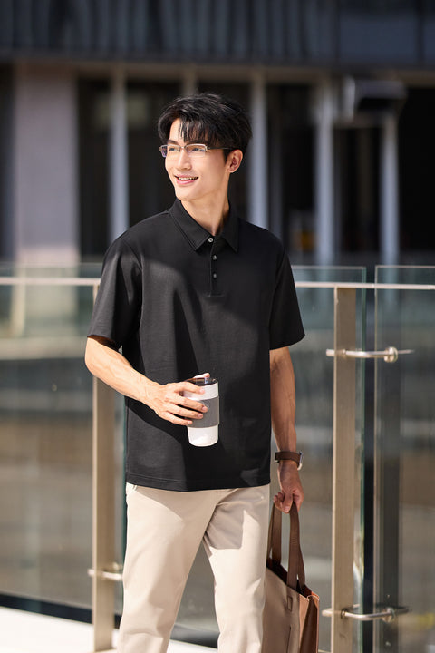 VISDRY™ Double-Face Knit Polo | Black BKFD01
