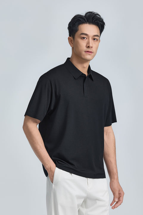 VISDRY™ Bonded Concealed Placket Pique Polo | Black BKFD01
