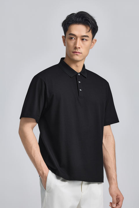 VISDRY™ 立體壓紋珠地 Polo | 黑色 BKFD01