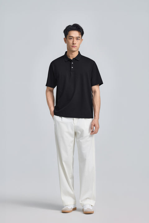 VISDRY™ 立體壓紋珠地 Polo | 黑色 BKFD01