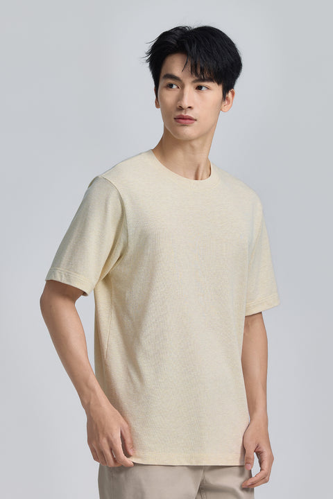 棉麻混紡圓領T恤 | 淺卡其色混色款 EQ4025