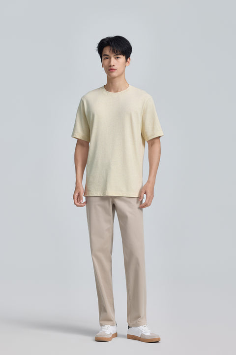 棉麻混紡圓領T恤 | 淺卡其色混色款 EQ4025
