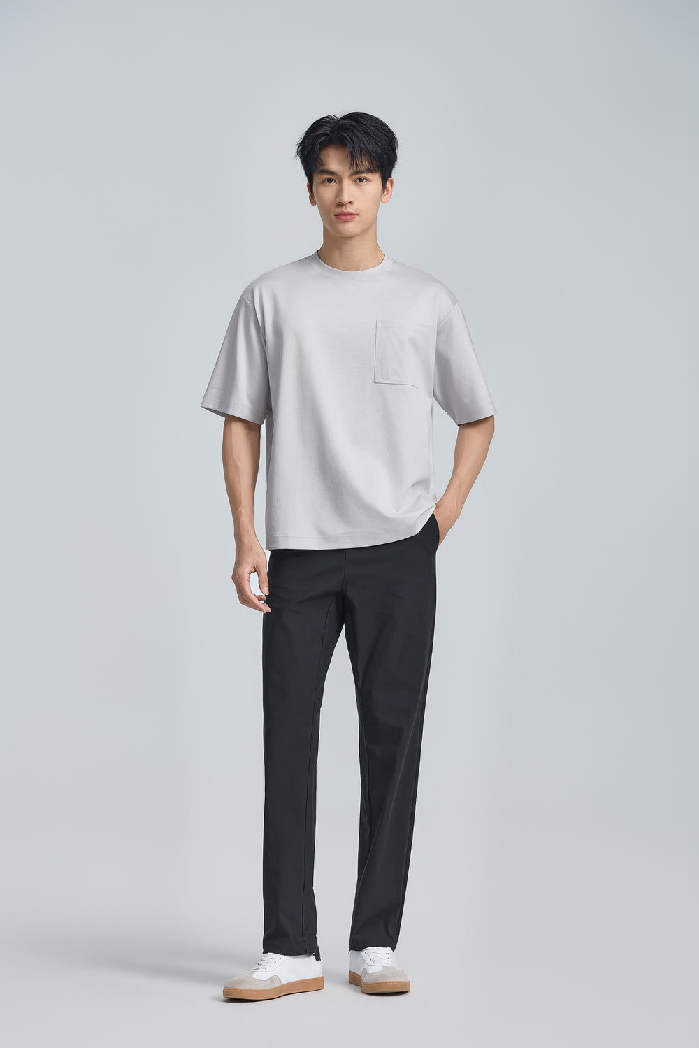 InstantCool Double-Face Knit Crew Neck Pocket T-shirt | Light Grey GYFL01