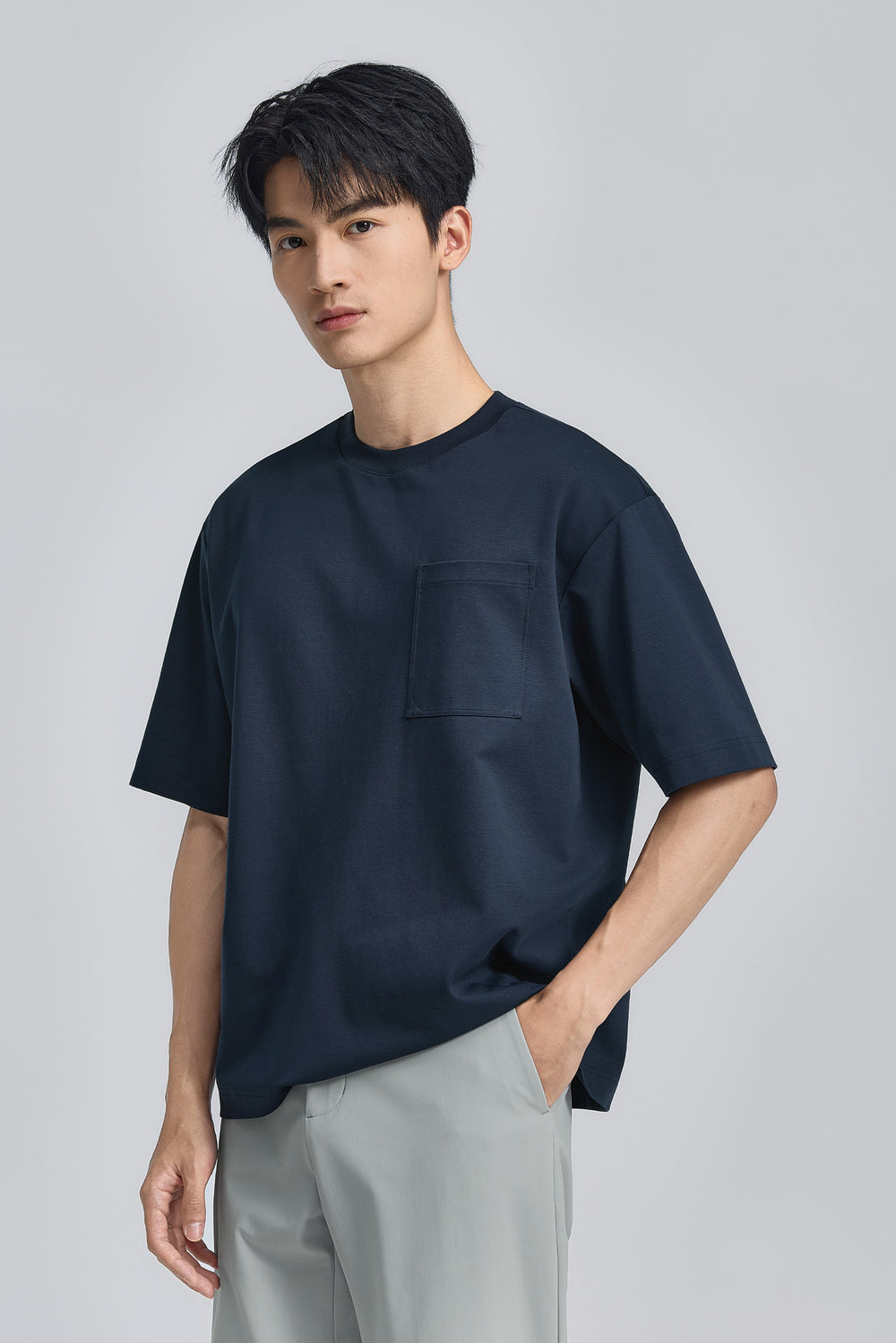 InstantCool Double-Face Knit Crew Neck Pocket T-Shirt | Navy 14036N