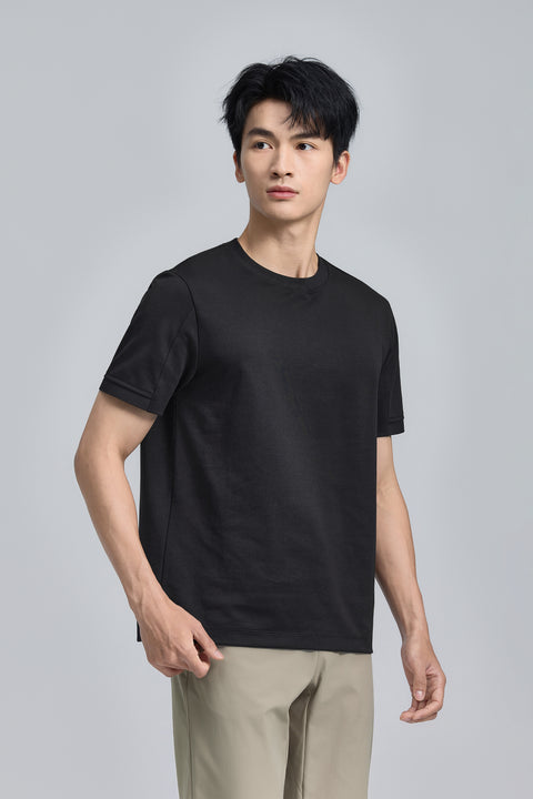 VISDRY™ Double-Knit Crew Neck T-shirt | Black BKFD01