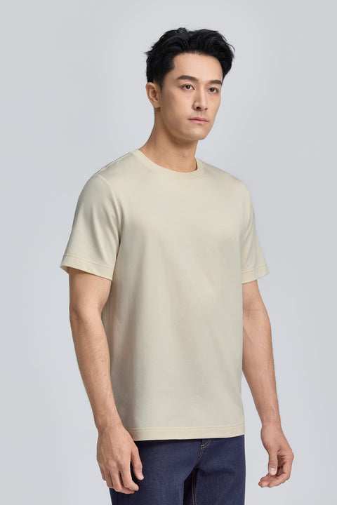 棉絲圓領修身T恤 | 淺米色 WMGR1U