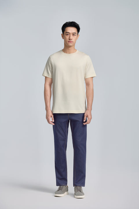 棉絲圓領修身T恤 | 淺米色 WMGR1U
