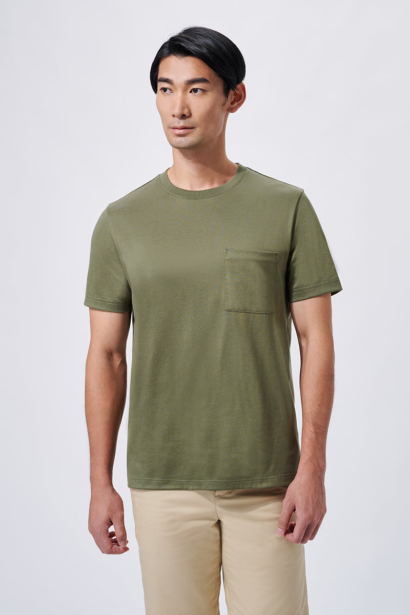 Regal 圓領口袋 T 恤 |橄欖色GNE474