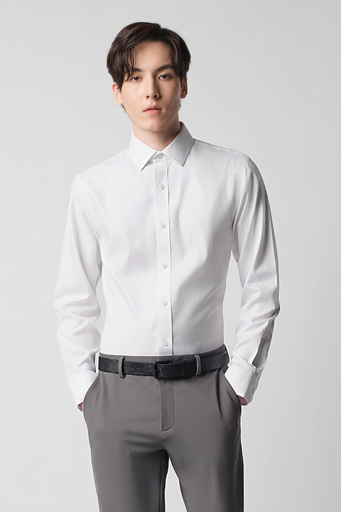 Wrinkle-Free Classic Herringbone Dress Shirt | White WH001Z