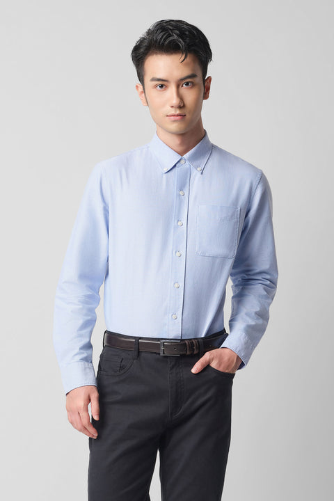 Soft Oxford Button-Down Casual Shirt | Blue 33431N