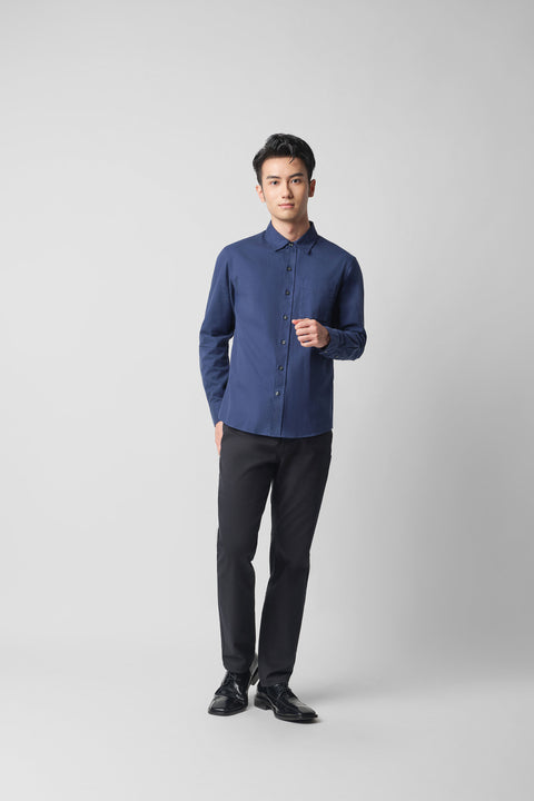 Soft Twill Point Collar Casual Shirt | Navy 6583NZ