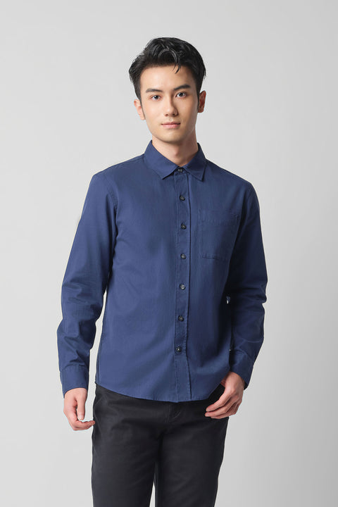 Soft Twill Point Collar Casual Shirt | Navy 6583NZ