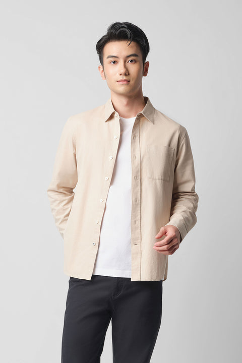 Soft Twill Point Collar Casual Shirt | Khaki 8036NZ