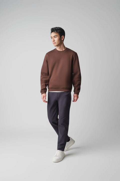 Cotton-Yak Ribbed Jacquard Crew Neck Sweater | Deep Brown VE3771