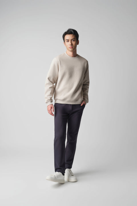 Cotton-Yak Ribbed Jacquard Crew Neck Sweater | Light Khaki E4Y189