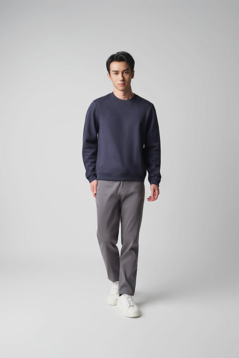 Cotton-Yak Ribbed Jacquard Crew Neck Sweater | Navy EB1244