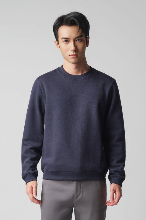 Cotton-Yak Ribbed Jacquard Crew Neck Sweater | Navy EB1244