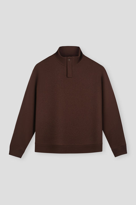 Cotton-Yak Quarter-Zip Ribbed Jacquard Sweater | Deep Brown VE3771