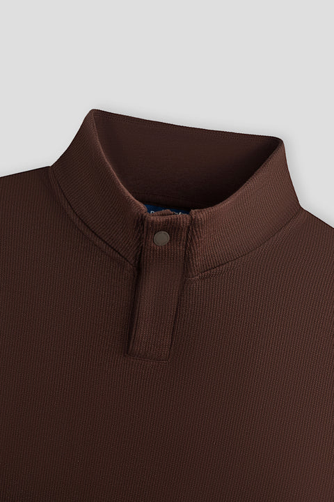 Cotton-Yak Quarter-Zip Ribbed Jacquard Sweater | Deep Brown VE3771
