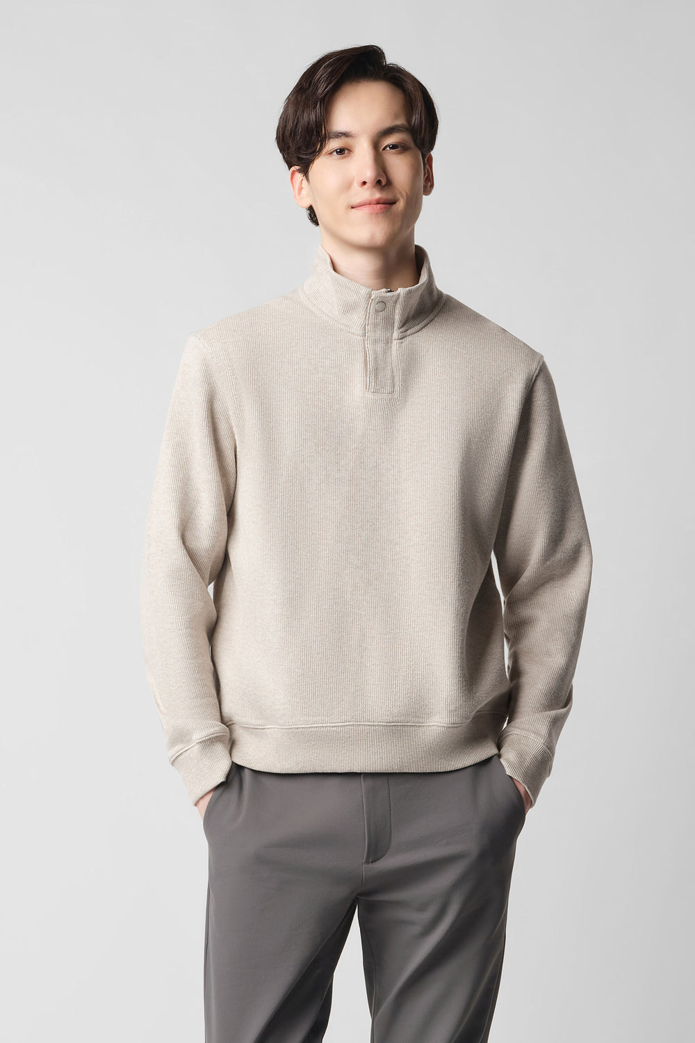 Cotton-Yak Quarter-Zip Ribbed Jacquard Sweater | Light Khaki E4Y189