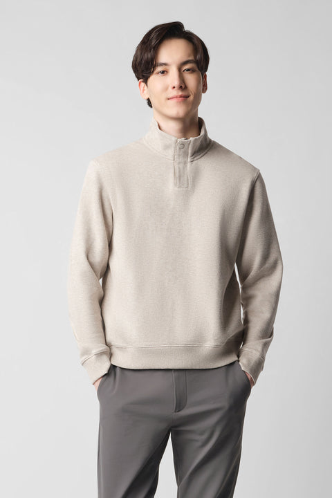 Cotton-Yak Quarter-Zip Ribbed Jacquard Sweater | Light Khaki E4Y189