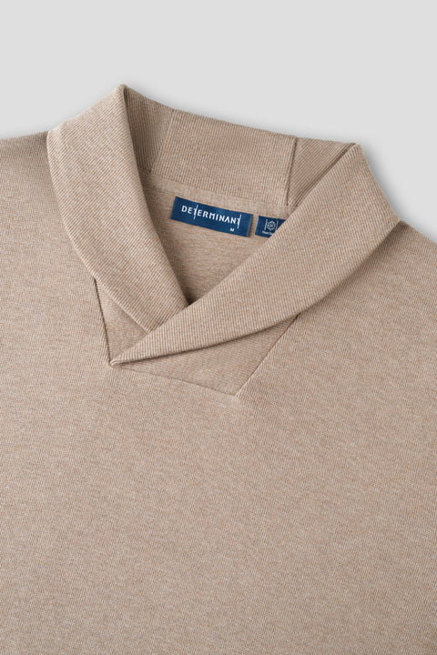 Merino-Blend French Rib Shawl Collar Sweater | Khaki E7W025