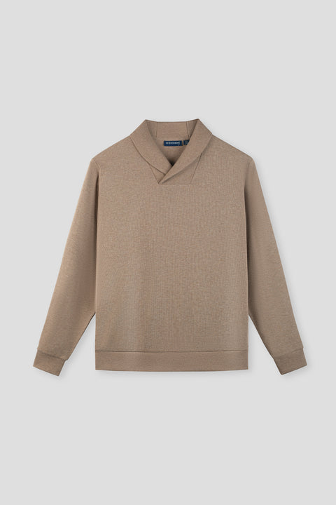 Merino-Blend French Rib Shawl Collar Sweater | Khaki E7W025