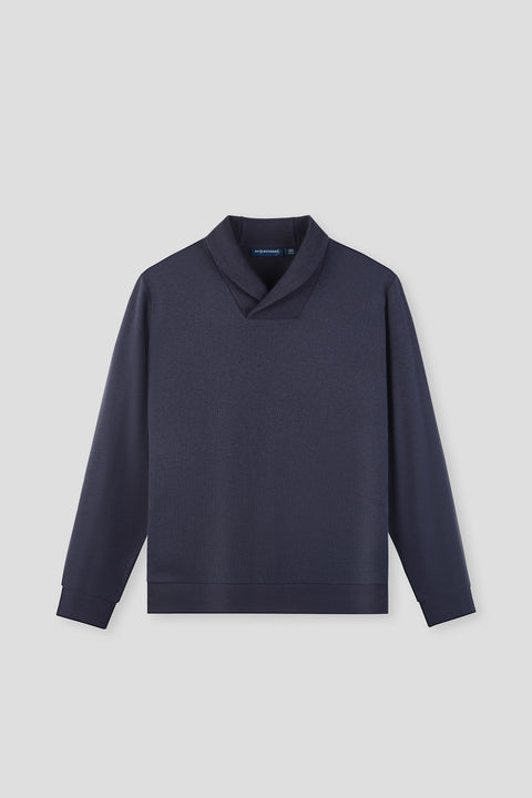 Merino-Blend French Rib Shawl Collar Sweater | Navy EB1244