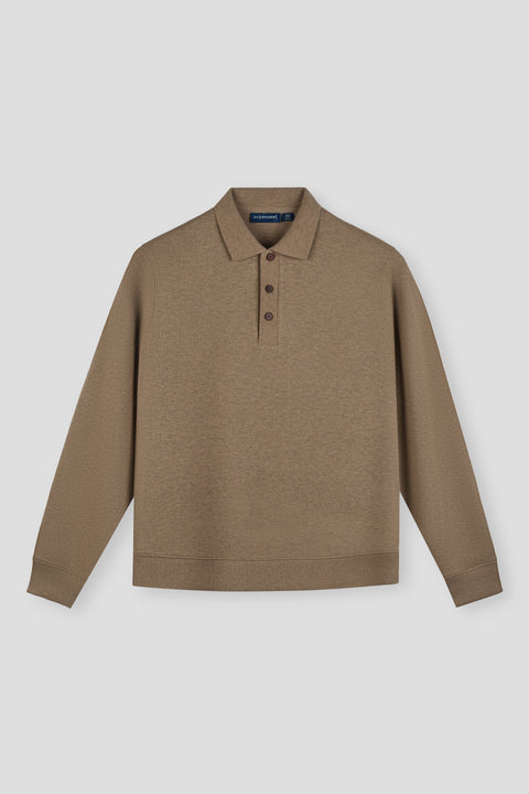 Cotton-Yak Ribbed Jacquard Polo Sweater | Taupe Khaki VE3083