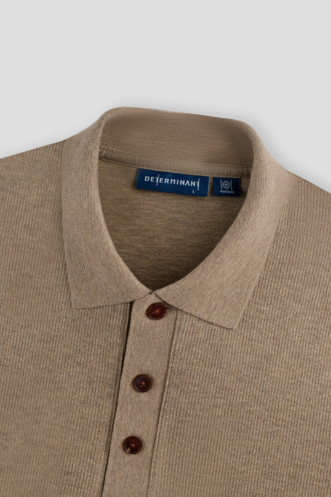 Cotton-Yak Ribbed Jacquard Polo Sweater | Taupe Khaki VE3083