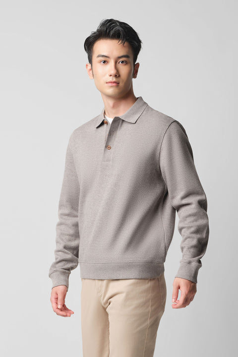 Cotton-Yak Ribbed Jacquard Polo Sweater | Grey VE3874