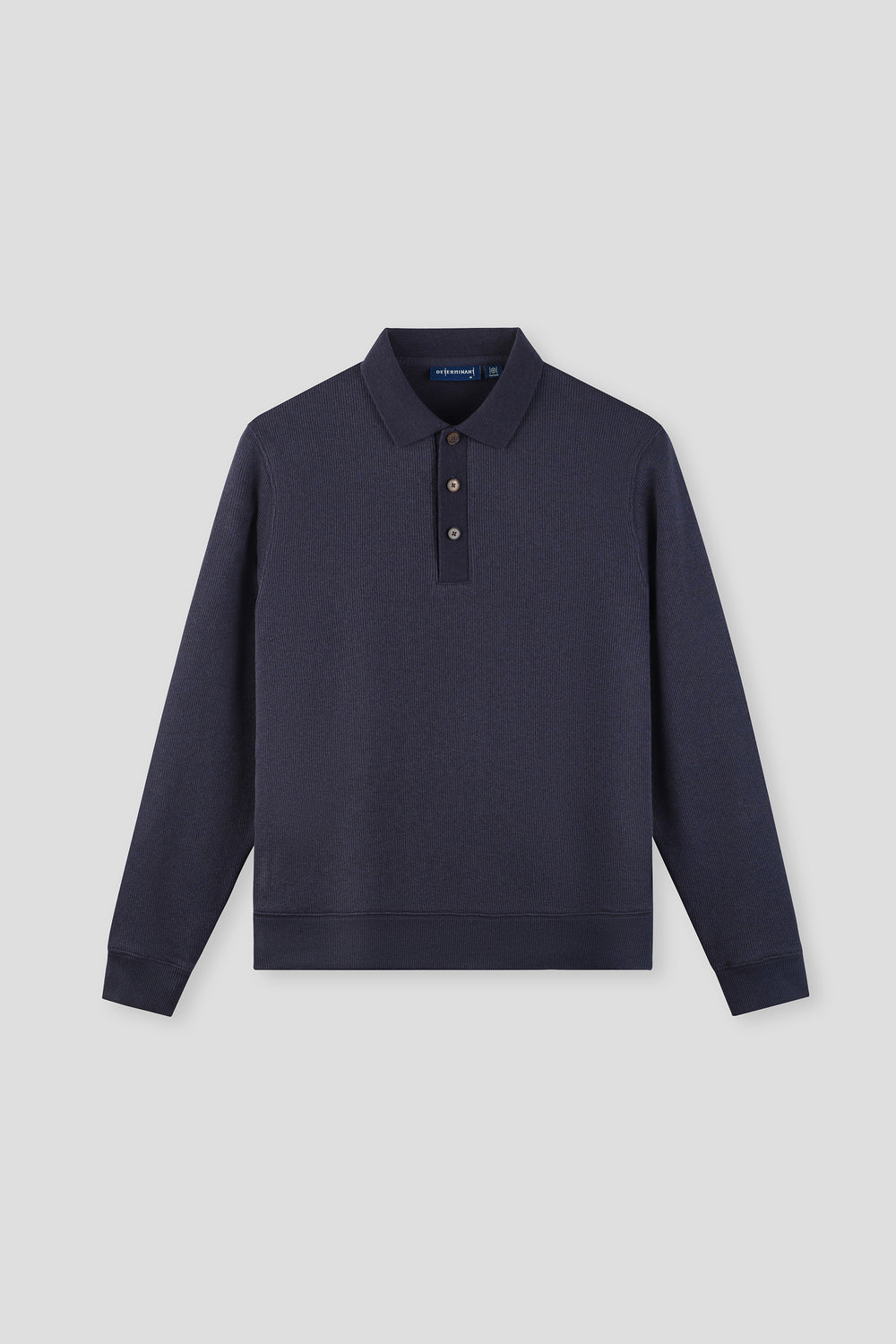 Cotton-Yak Ribbed Jacquard Polo Sweater | Navy EB1244