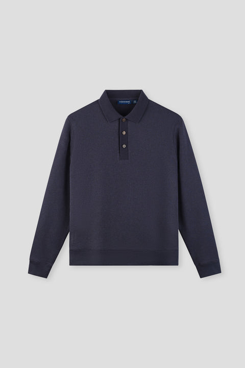 Cotton-Yak Ribbed Jacquard Polo Sweater | Navy EB1244