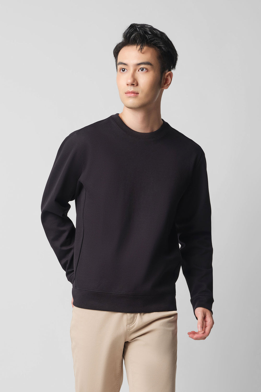 HeatGuard Twill Jacquard Crew Neck Sweatshirt | Black BKFD01
