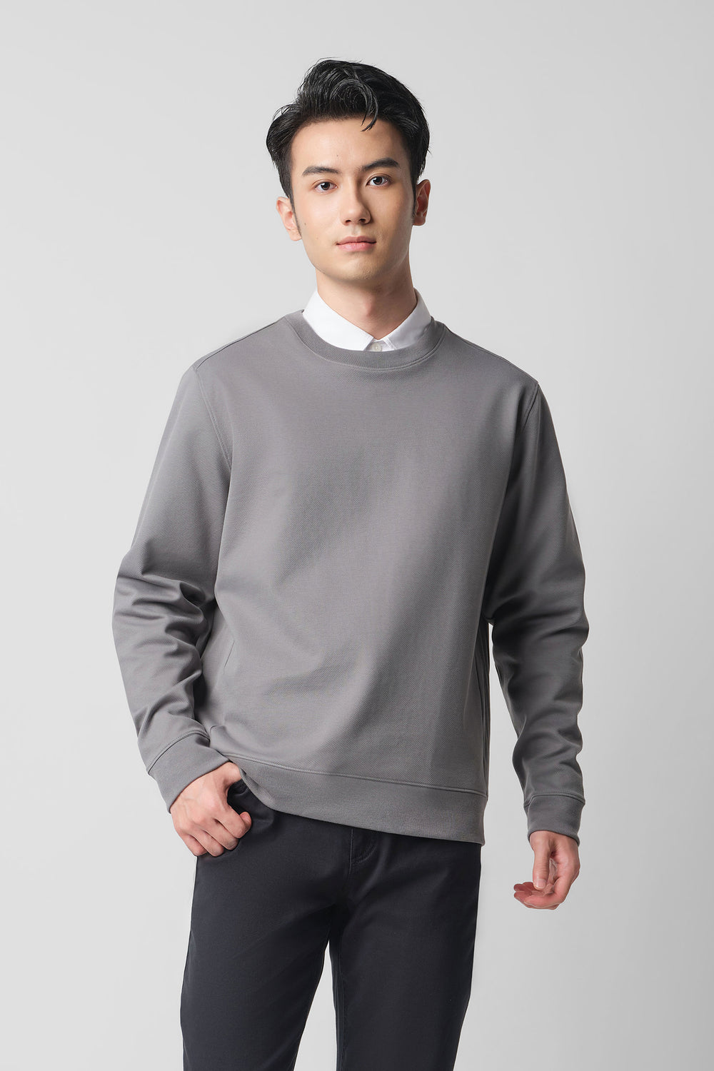 HeatGuard Twill Jacquard Crew Neck Sweatshirt | Grey GYE145