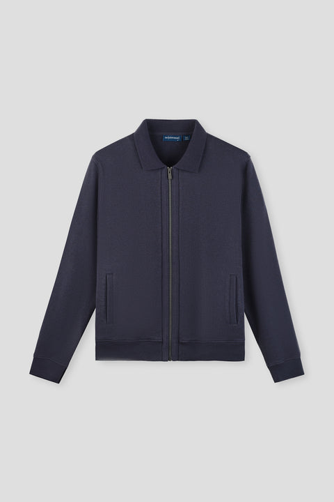 Cotton-Yak Ribbed Jacquard Full-Zip Jacket | Navy EB1244