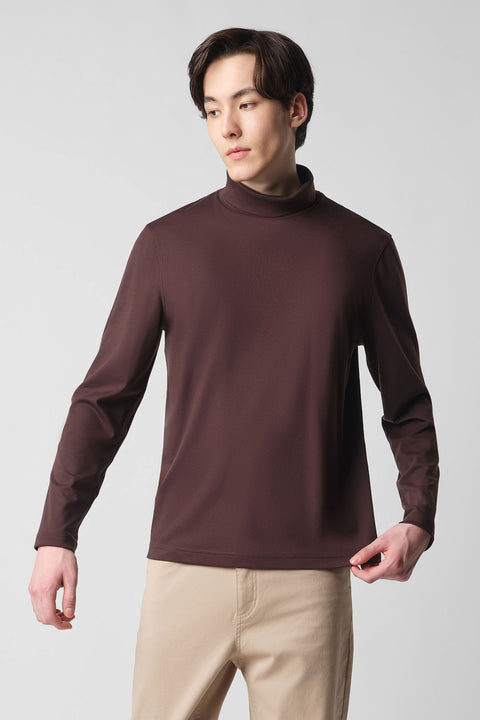 Merino-Blend Turtleneck Long Sleeve T-Shirt | Deep Brown PT1106